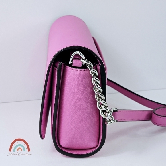 Kate Spade Cameron Monotone Barbie Pink Small Flap Leather Crossbody Bag - Picture 4 of 14